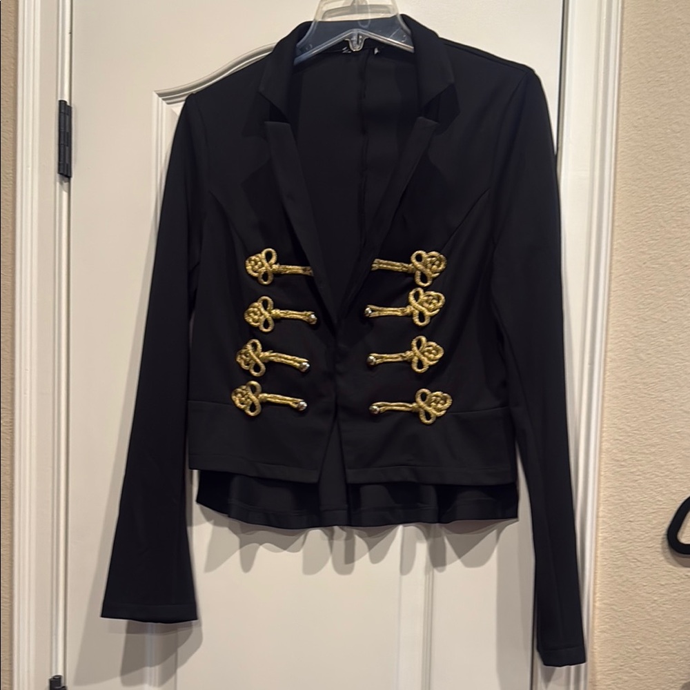 Black Military Style Jacket with Gold Accents